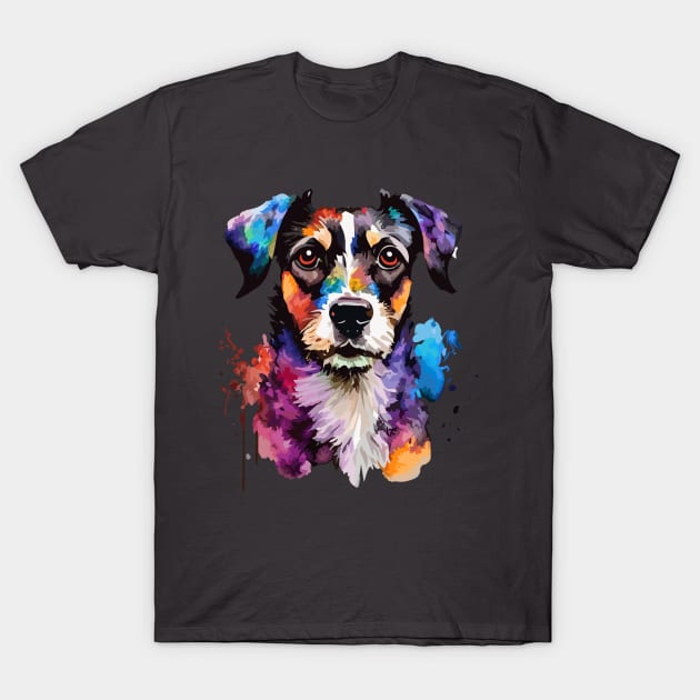 Colorful Jack Russell Terrier Digital Watercolor T-Shirt by DestructoKitty